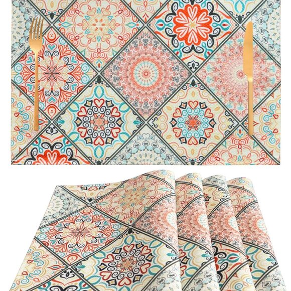 Other - Table Placemats Set of 4 Boho Place Mats Linen Wipeable Placemats Heat Resistant